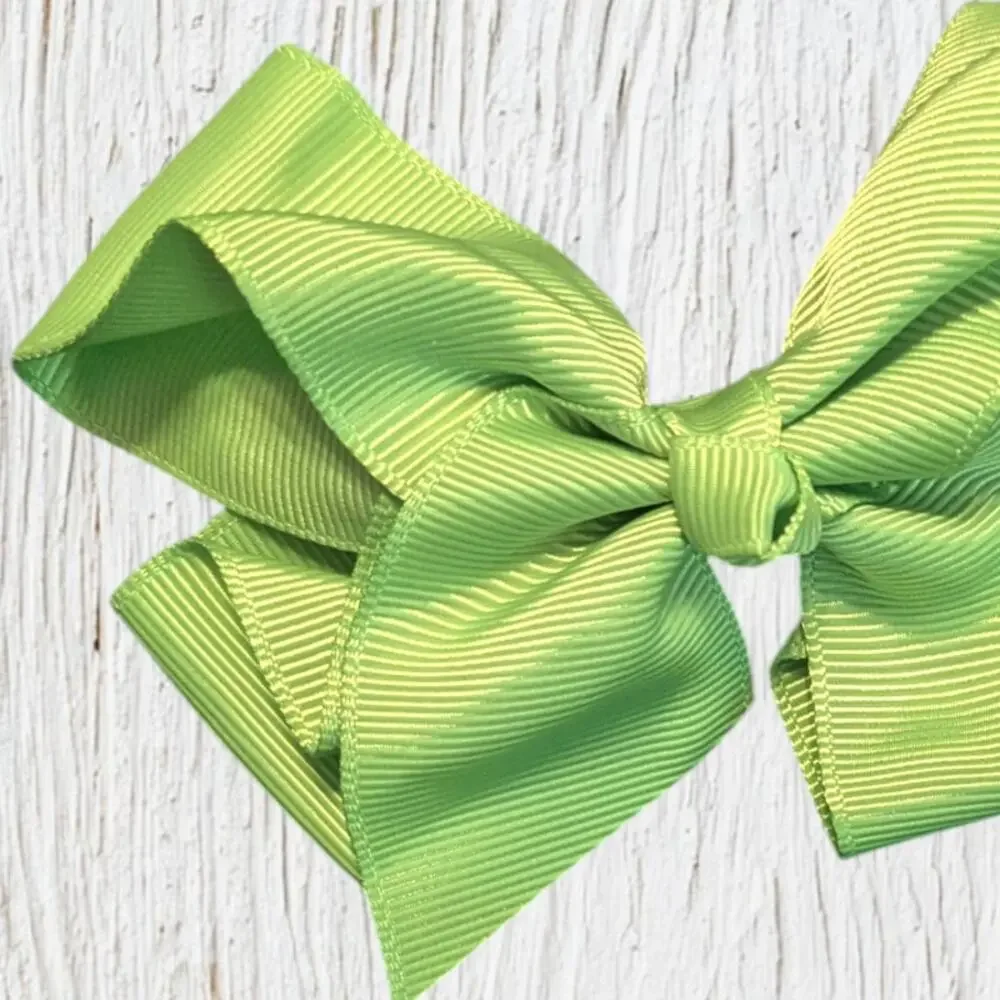 Set of 2 Lime Green Grosgrain Hair Bows 3